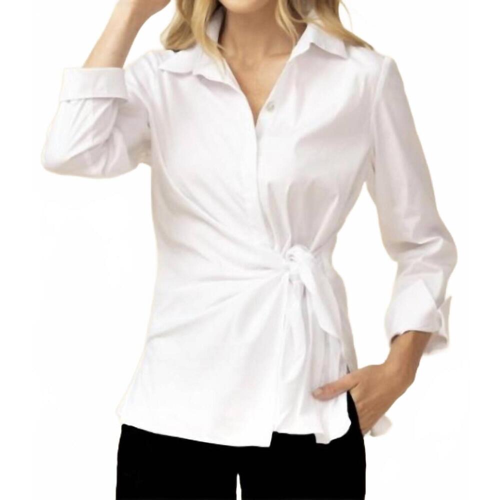 Habitat White Wrap Tie Button-Up Blouse